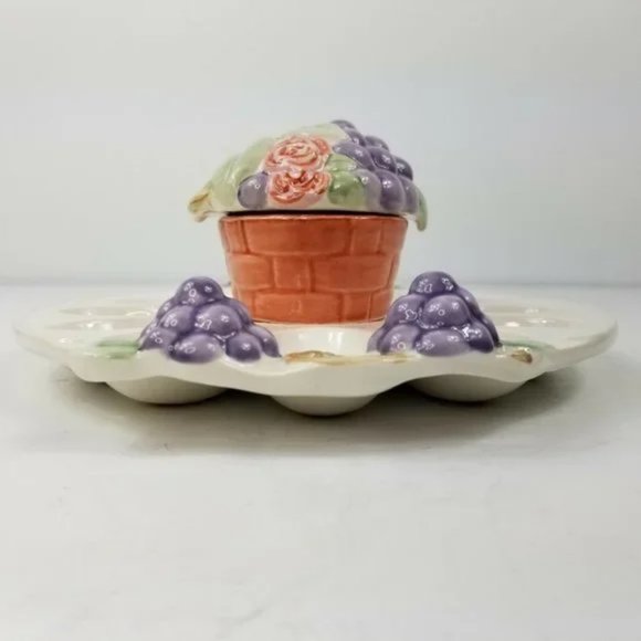 Pfaltzgraff Grapevine Deviled Egg Plate W Bowl NIB - Picture 3 of 5
